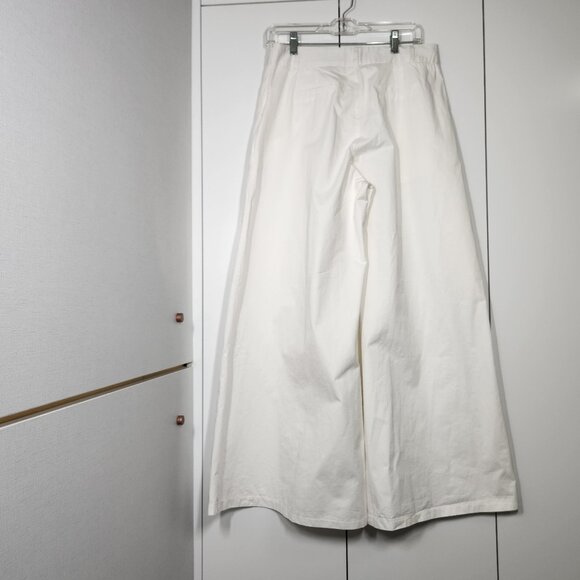 Beulah Wide Leg High Waisted Pleated Front Pants Size L White Cotton Blend - Picture 3 of 6